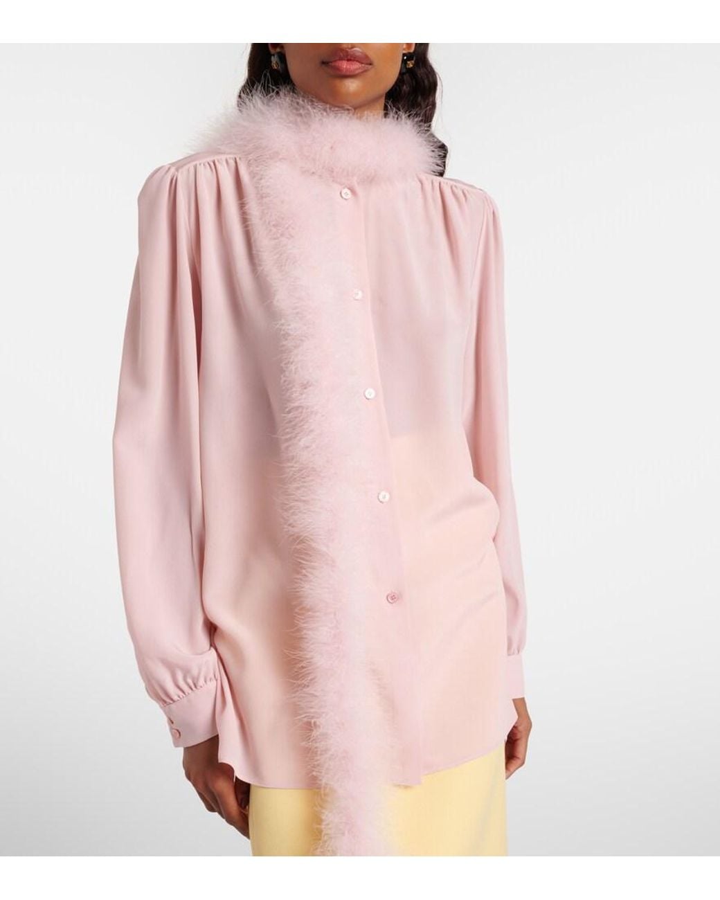Valentino Pink Feather-Trimmed Silk Shirt