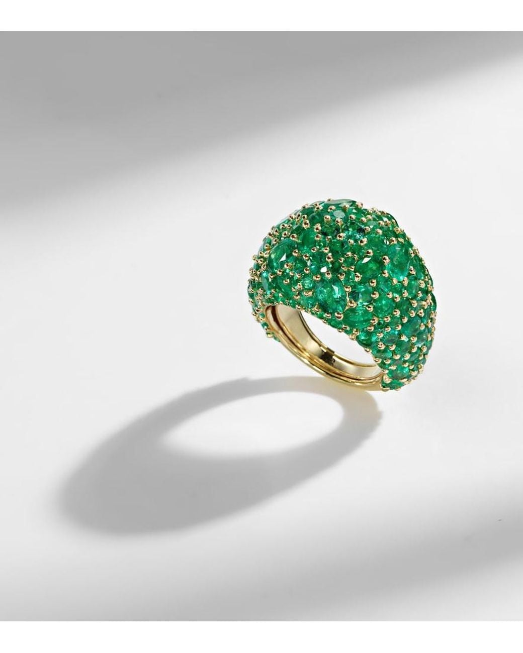 Octavia Elizabeth Green Earth Dome 18kt Gold Ring With Emeralds