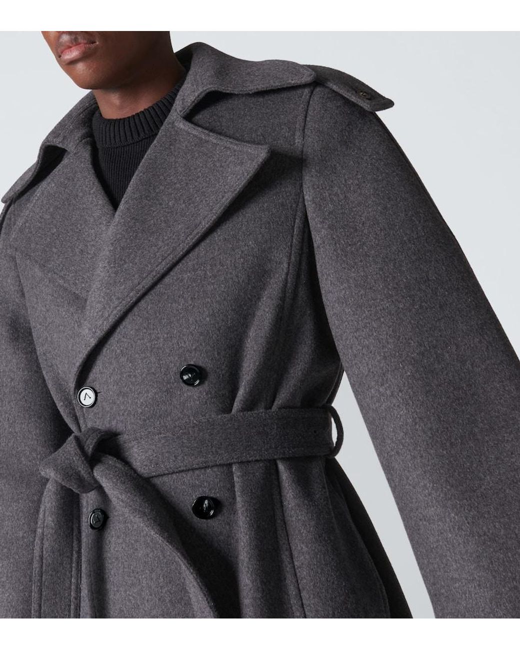 Bottega Veneta Belted Wool Trench Coat in Grey for Men | Lyst UK