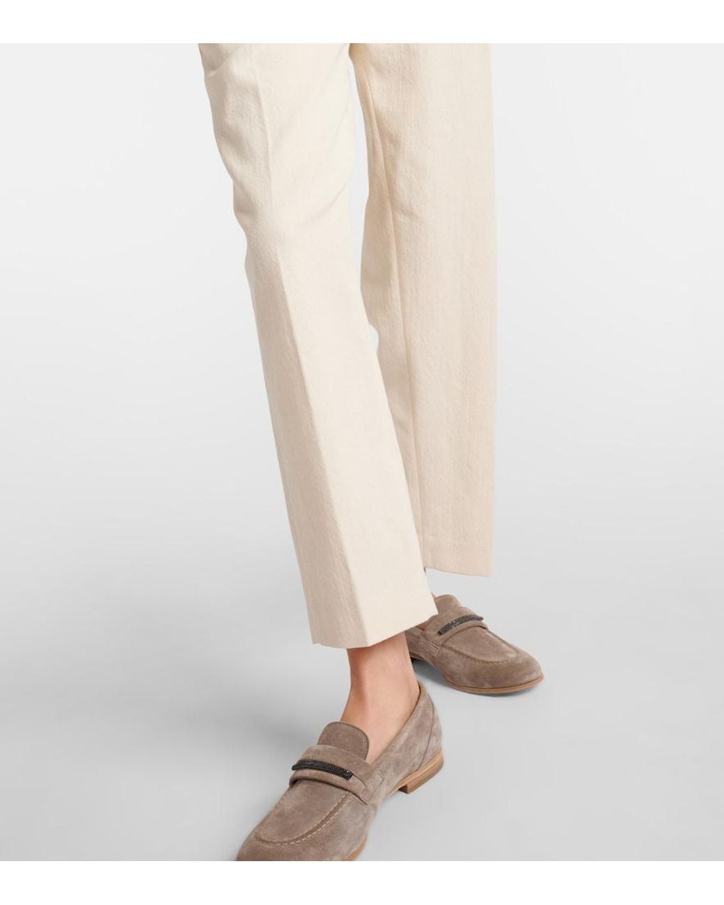 Brunello Cucinelli White Gabardine High-Rise Straight Pants