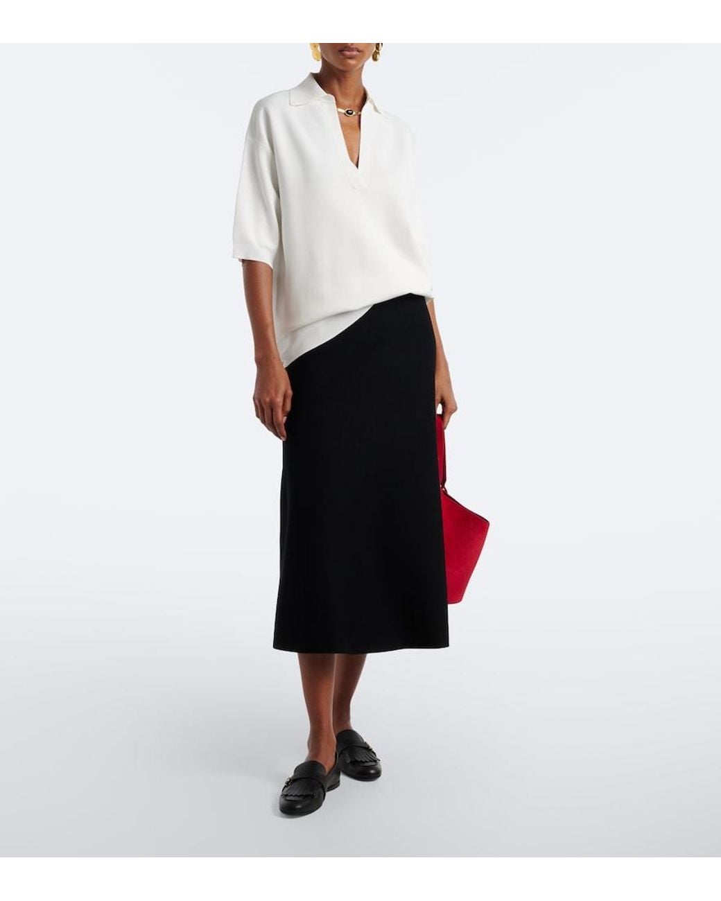 Max Mara Black Knitted A-Line Midi Skirt