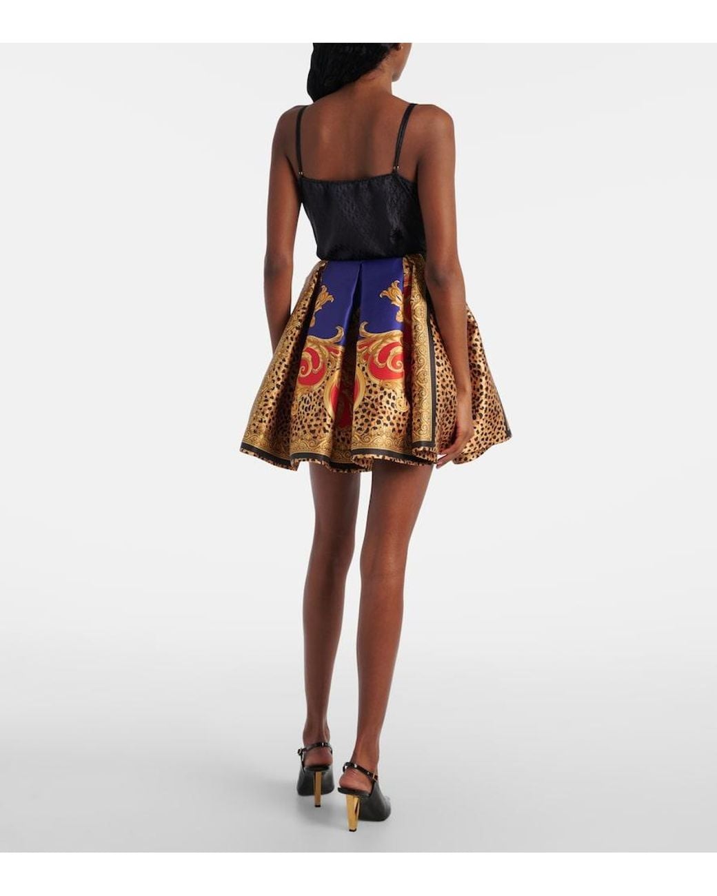 Versace Black Lace-Trimmed Silk-Blend Satin Bodysuit