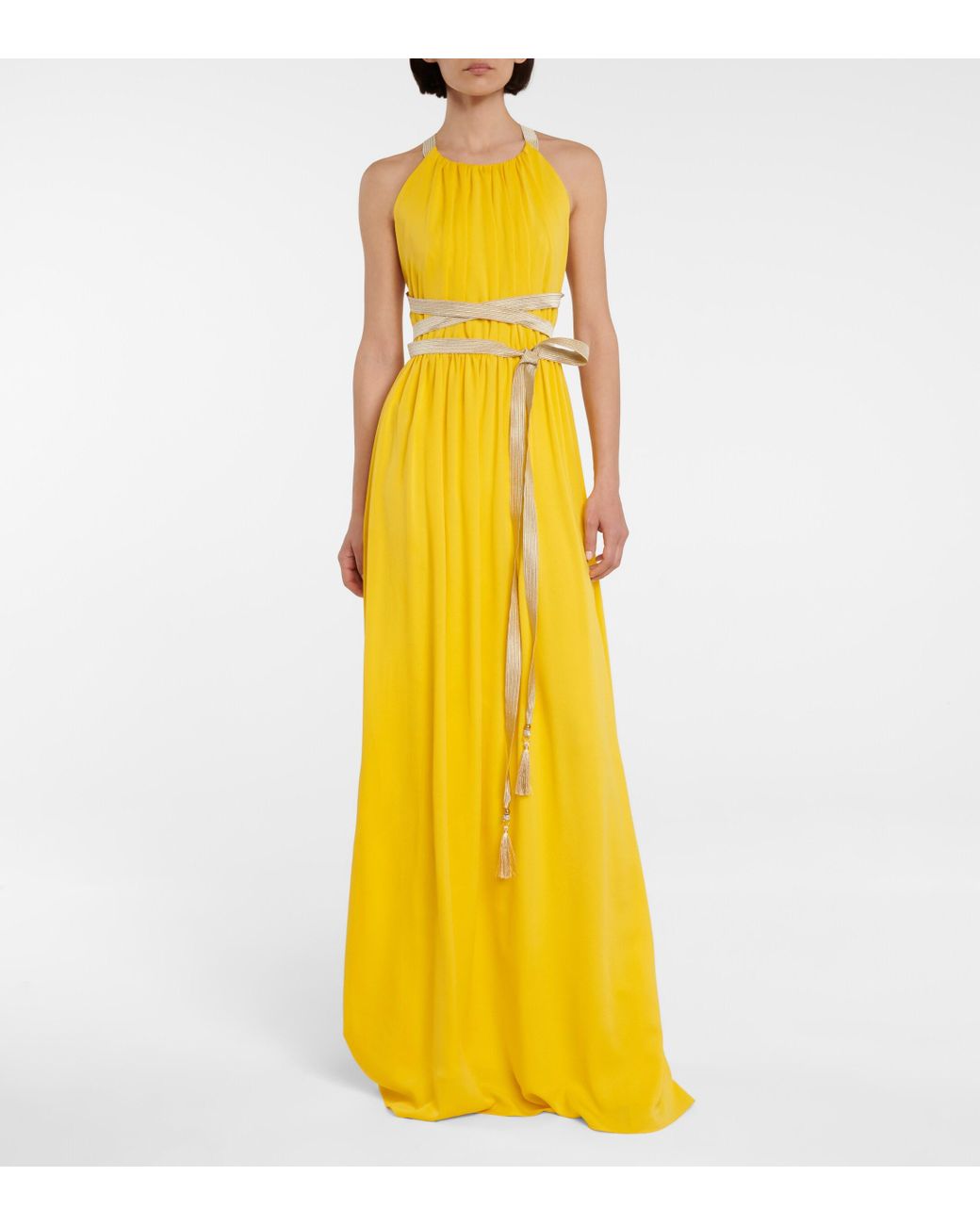 Max Mara Elegante Orde Silk Charmeuse Maxi Dress in Yellow | Lyst