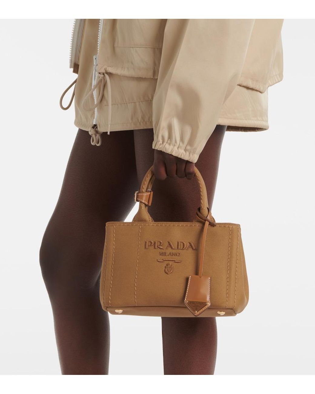 Prada Brown Jardiniere Mini Canvas Tote Bag