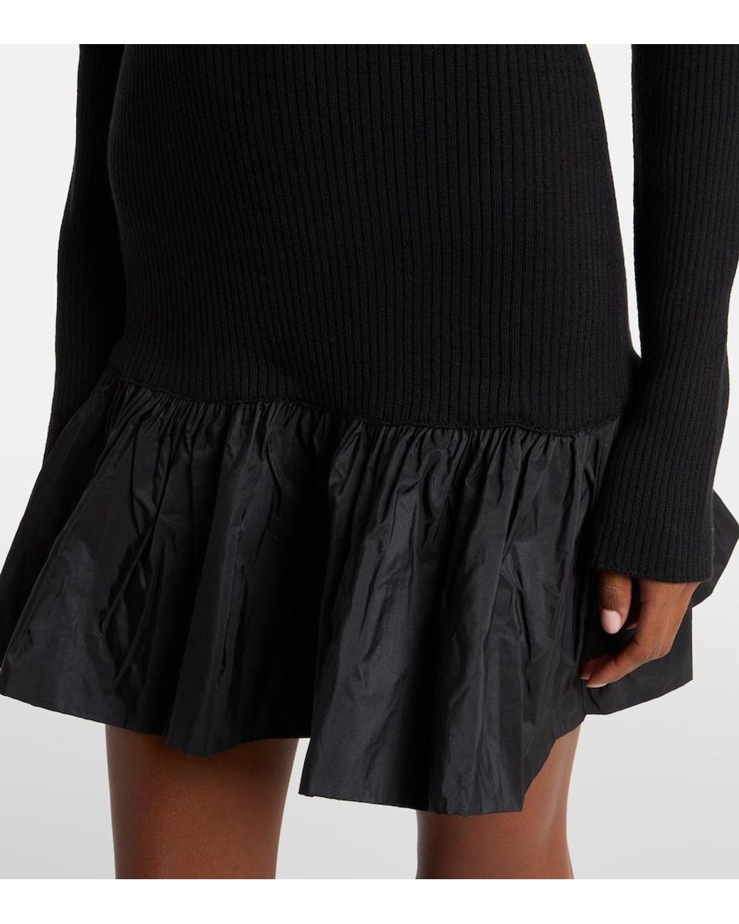 Patou Black Ruffled Wool Minidress