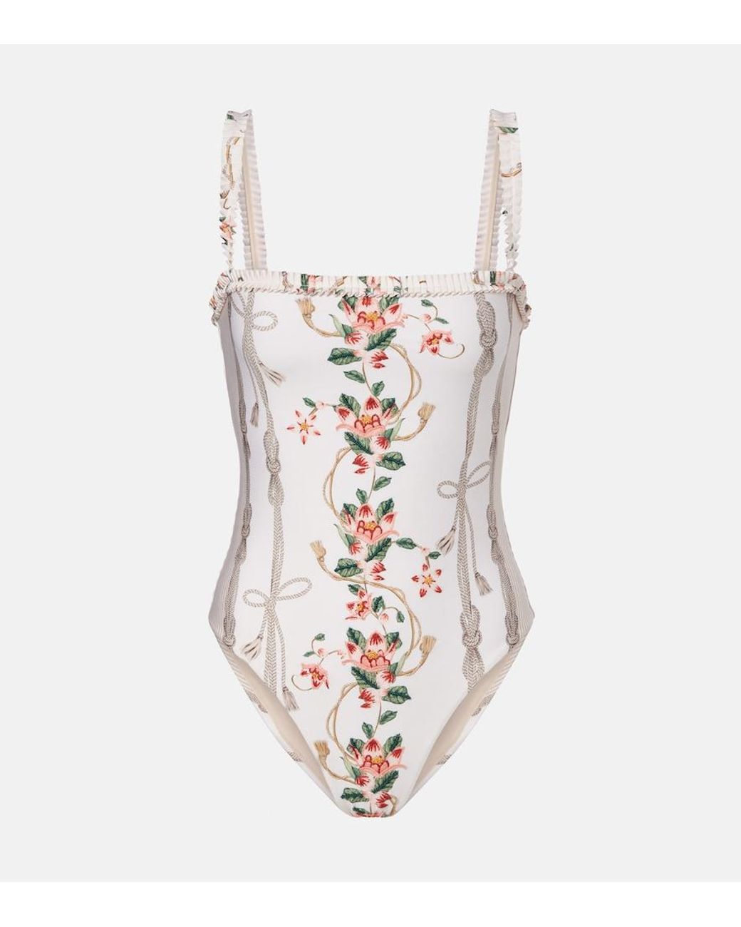 Agua Bendita White Limon Ruffled Embroidered Swimsuit