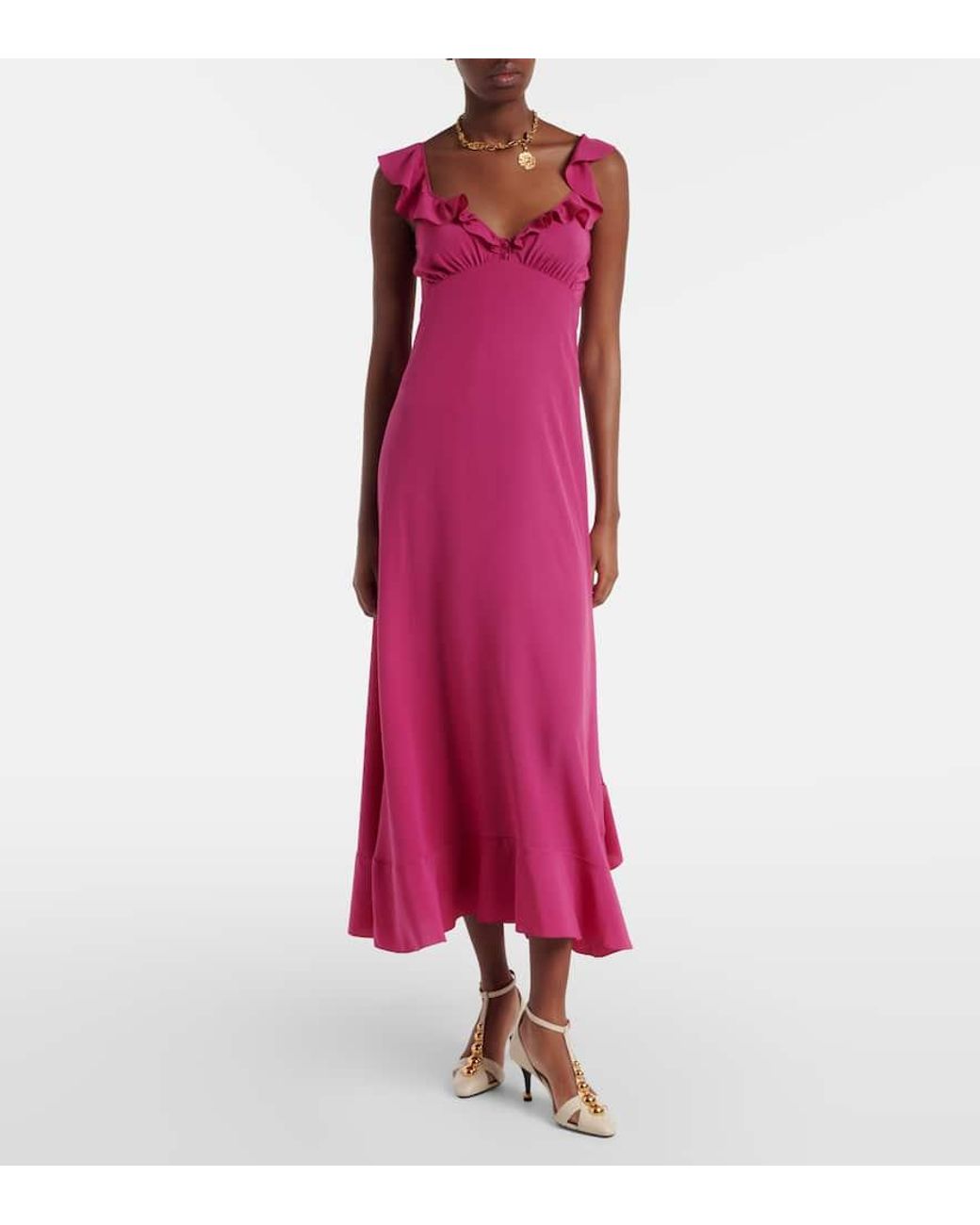 Chloé Purple Ruffled Silk Midi Dress