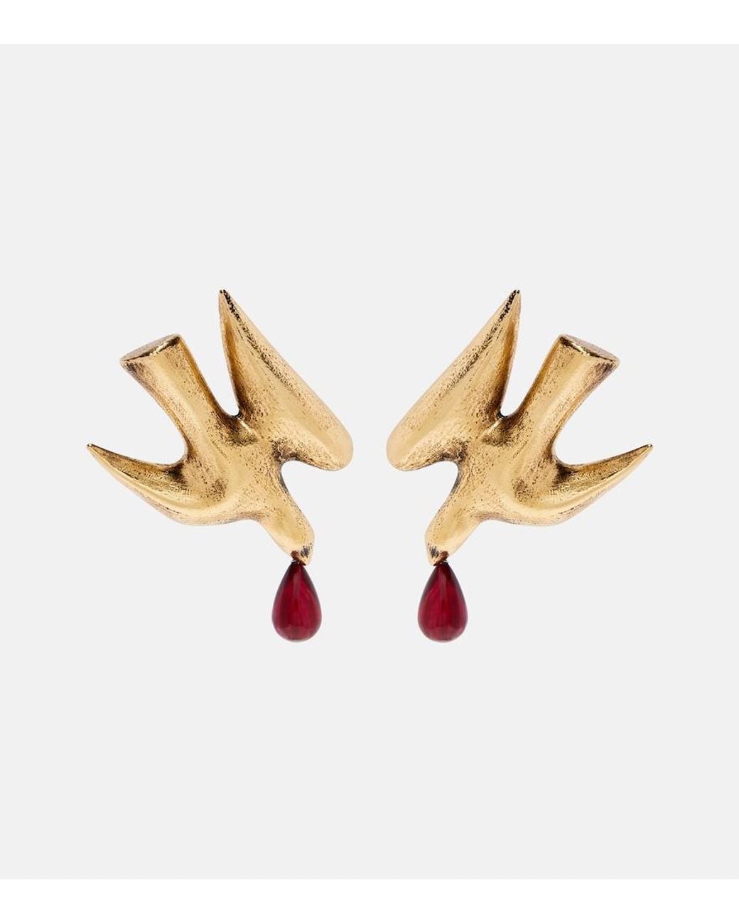 Saint Laurent Metallic Dove Embellished Drop Earrings