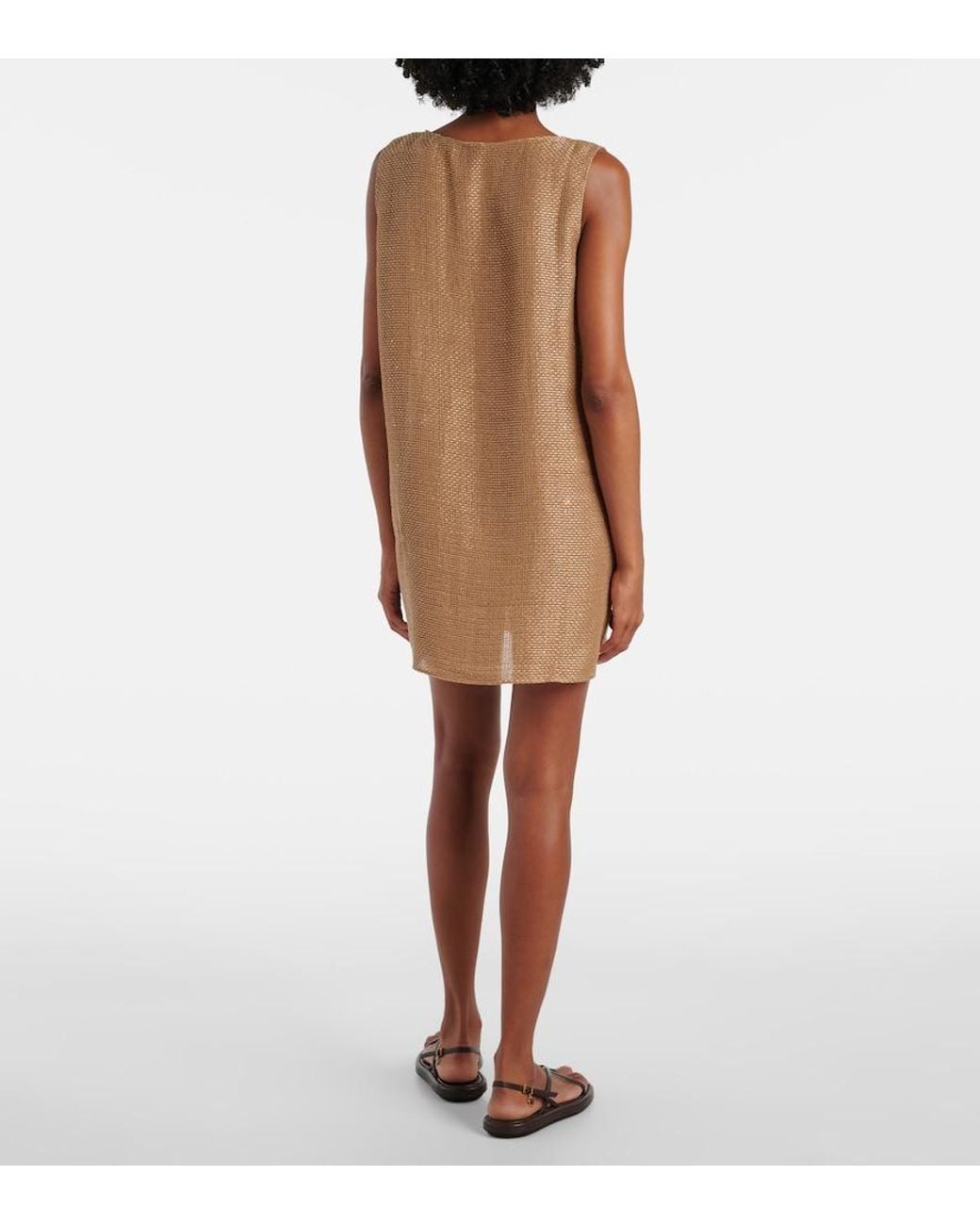 Leset Natural Stella Sequined Linen-Blend Minidress
