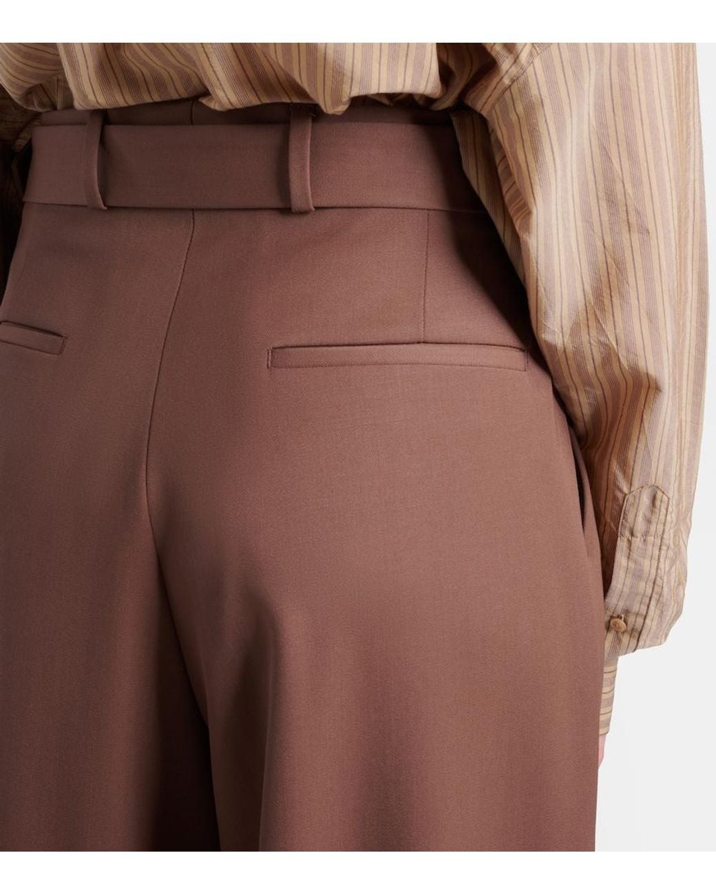 Dries Van Noten Brown Belted Wool Gabardine Wide-Leg Pants
