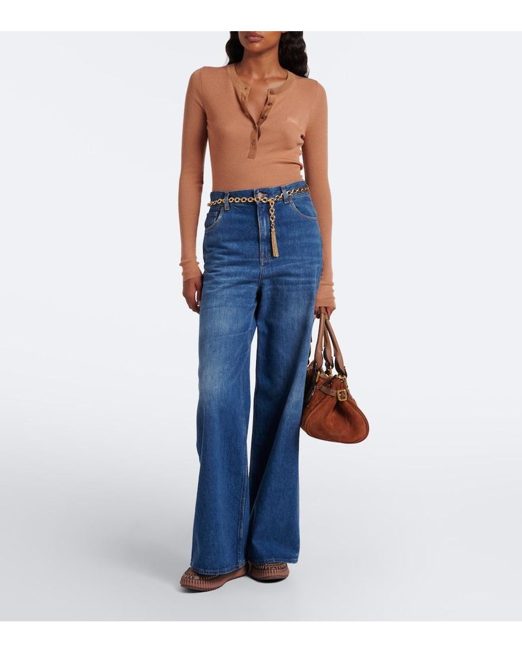 Chloé Pink Nama Leather-Trimmed Platform Sneakers