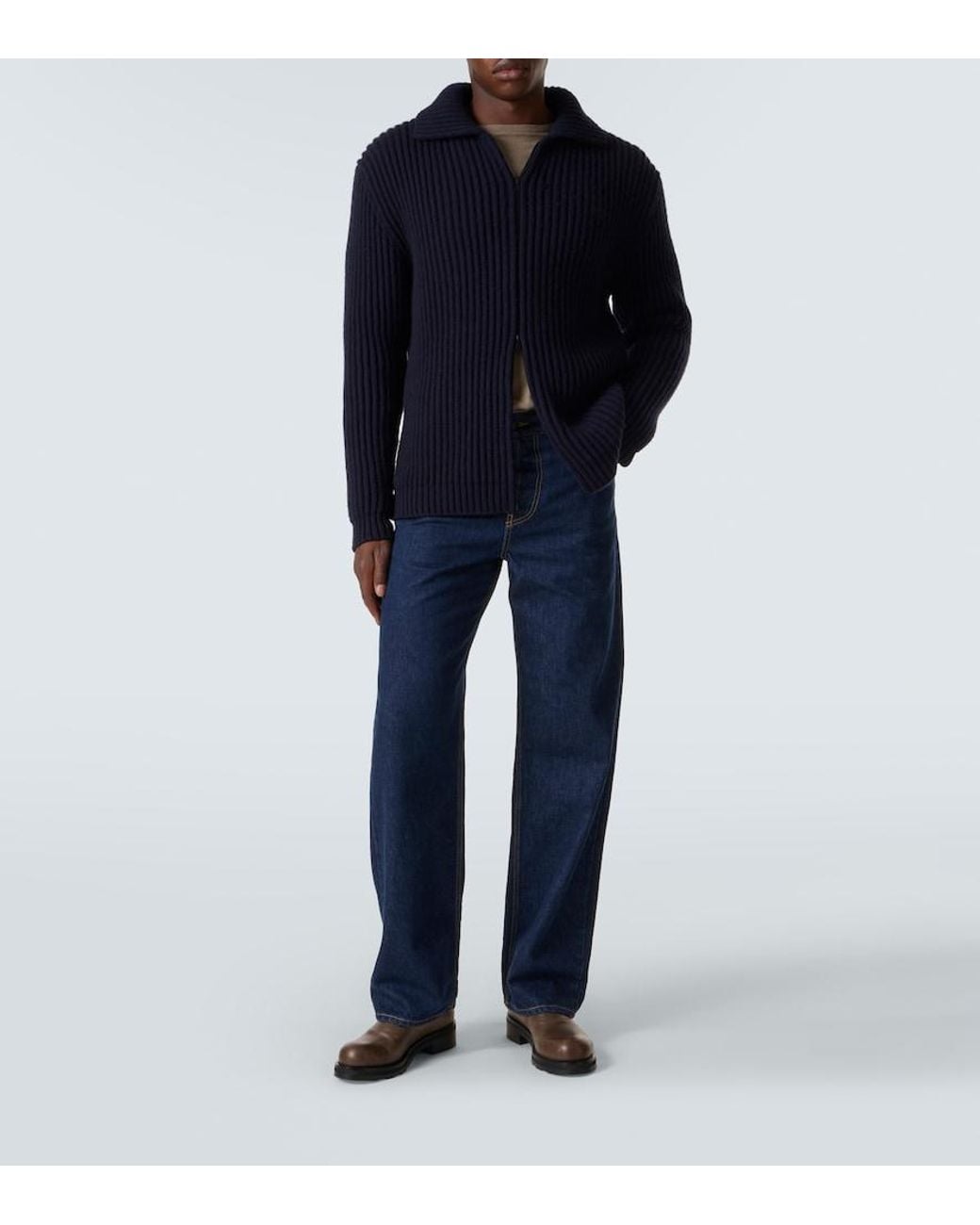 The Row Blue Hornby Cashmere Zip-Up Cardigan for men