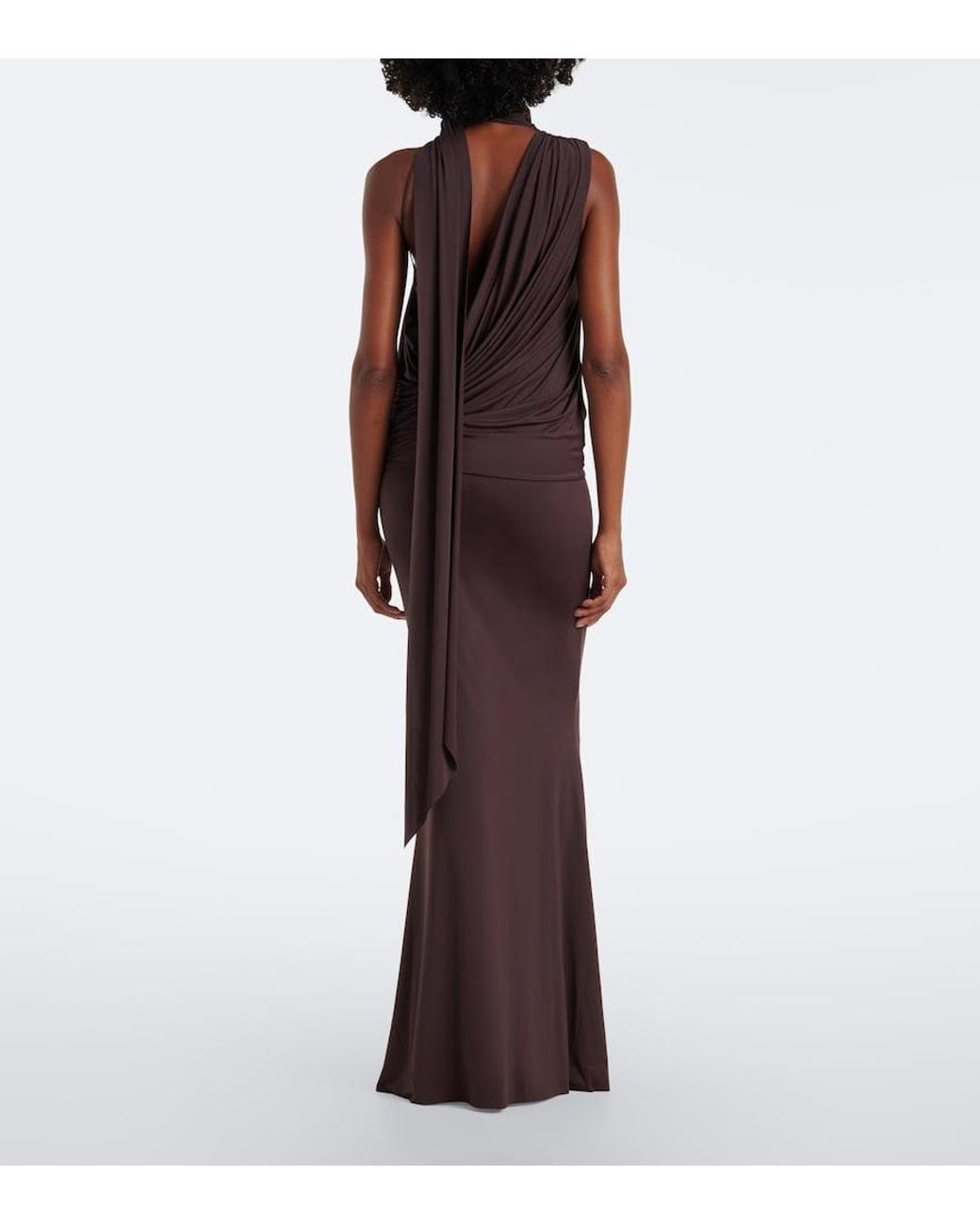 De La Vali Purple Lurna Draped Jersey Maxi Dress