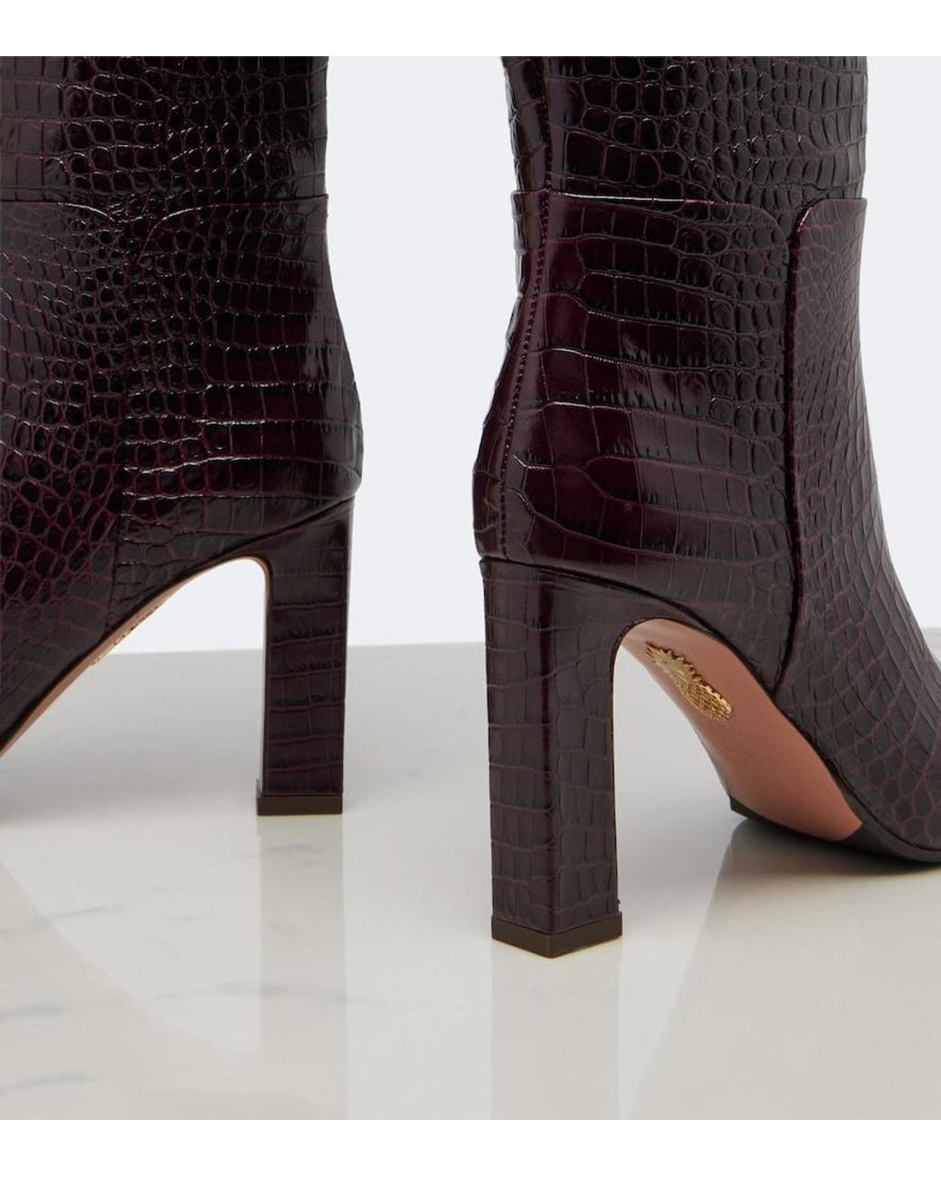 Aquazzura Purple Sellier Croc-Effect Leather Knee-High Boots