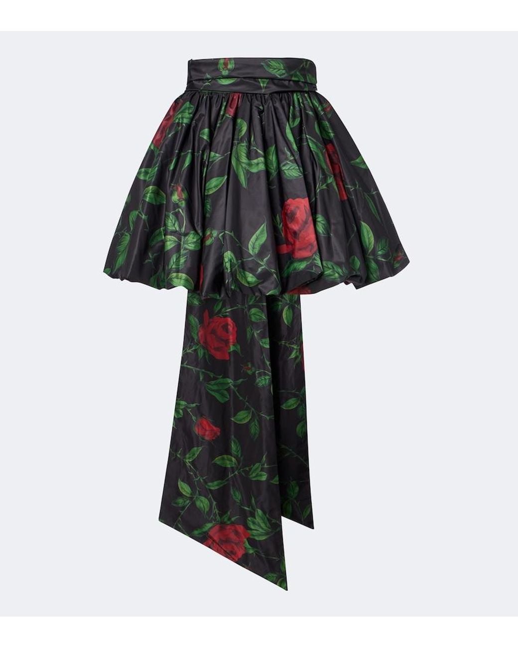 Blumarine Green Bow-Detail Floral Taffeta Miniskirt