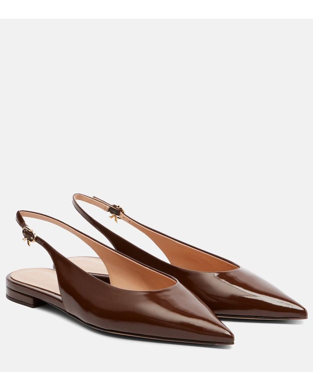 Gianvito Rossi Brown Patent Leather Slingback Flats