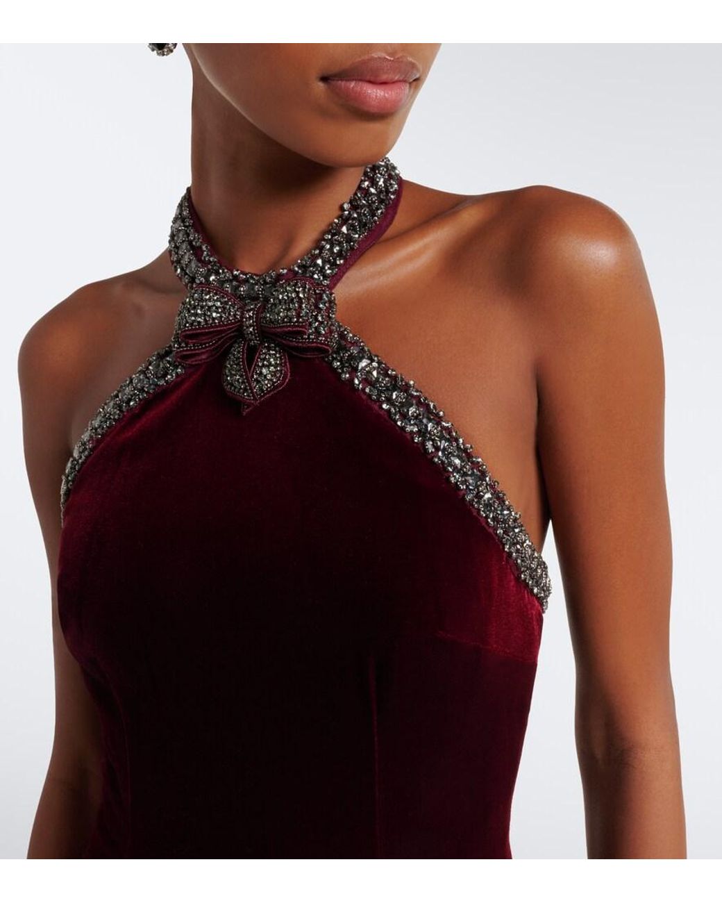Self-Portrait Purple Embellished Halterneck Velvet Gown
