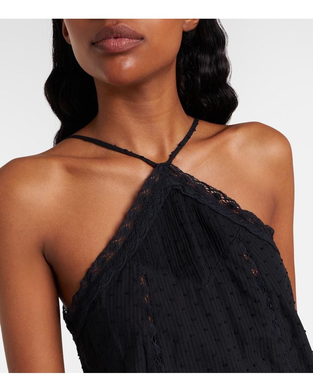 Poupette Black Nora Crochet-Trimmed Cotton Minidress