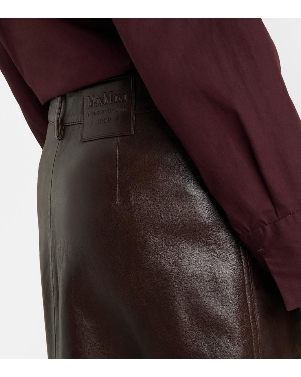 Max Mara Brown Leather Midi Skirt