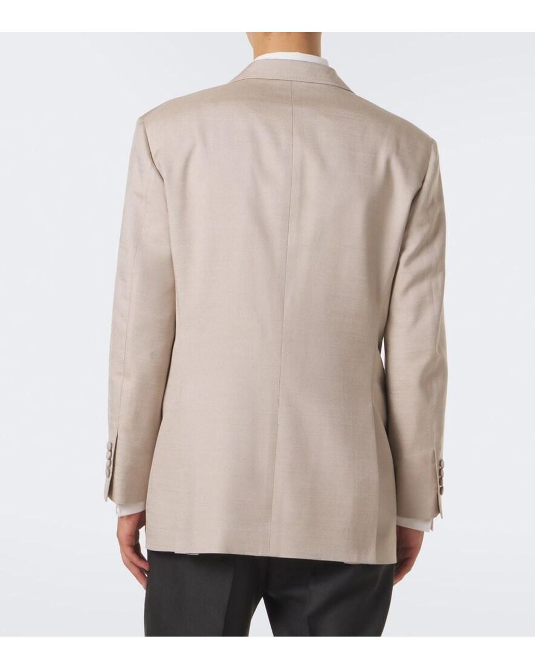 Brunello Cucinelli Natural Double-Breasted Satin-Trimmed Silk Blazer for men