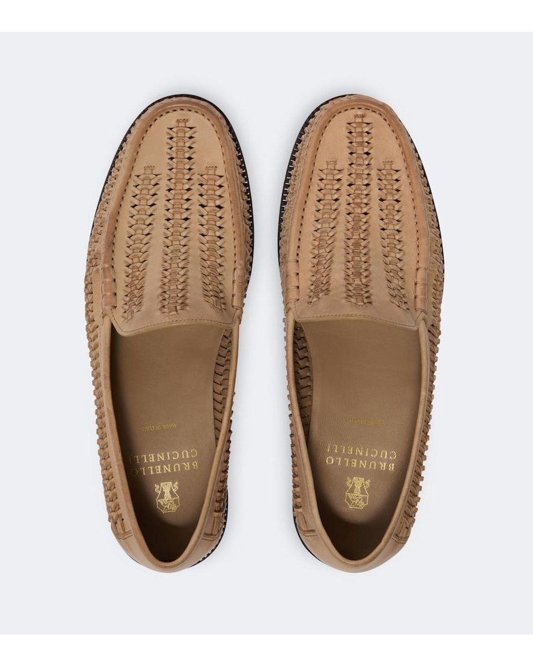 Brunello Cucinelli Brown Woven Leather Loafers for men