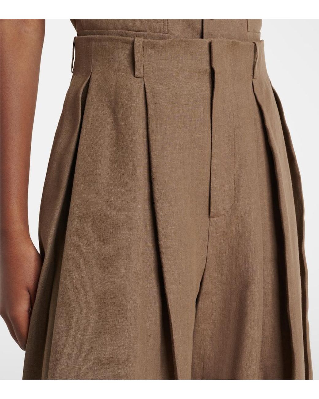 Ralph Lauren Brown Greer Linen, Cashmere, And Silk Wide-Leg Pants