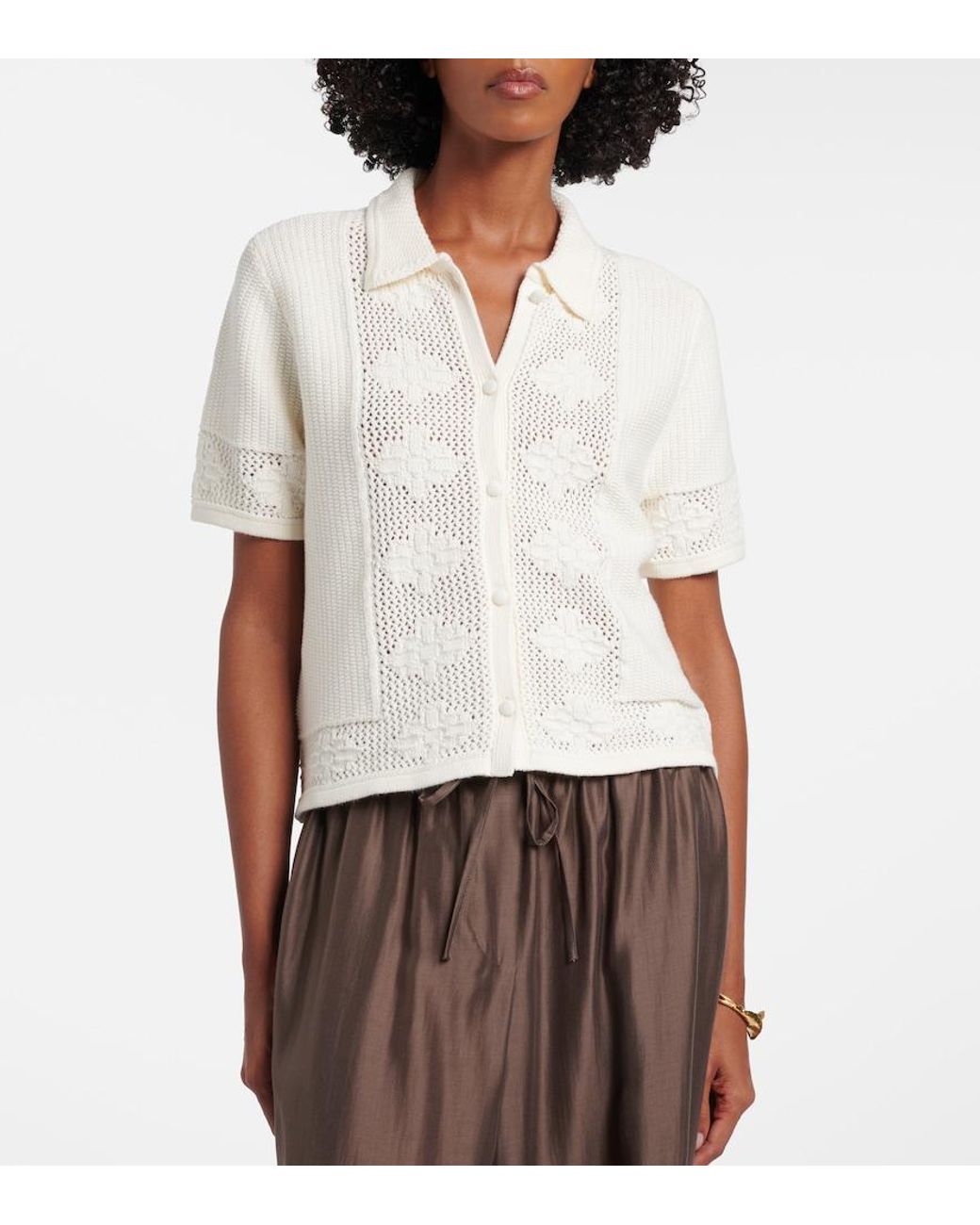 Velvet White Rosemond Open-Knit Cotton And Cashmere Top
