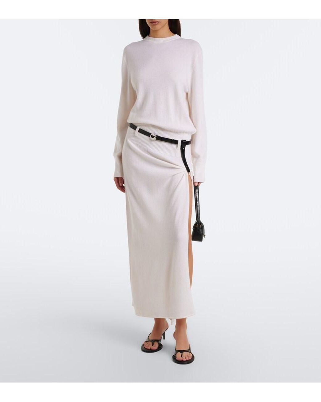 Coperni White Belted Wool And Cashmere Sweater Dress