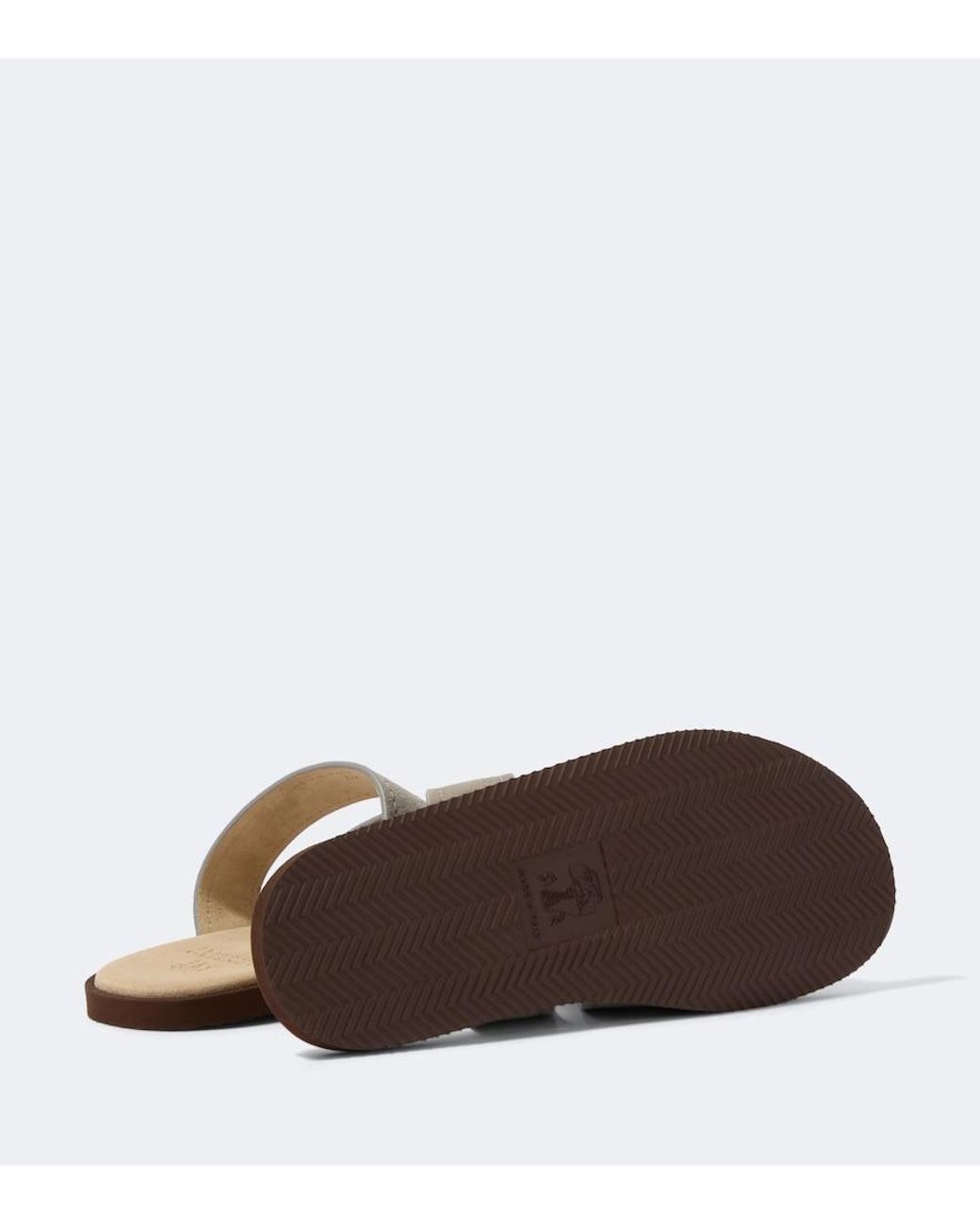 Brunello Cucinelli White Logo Suede Sandals for men