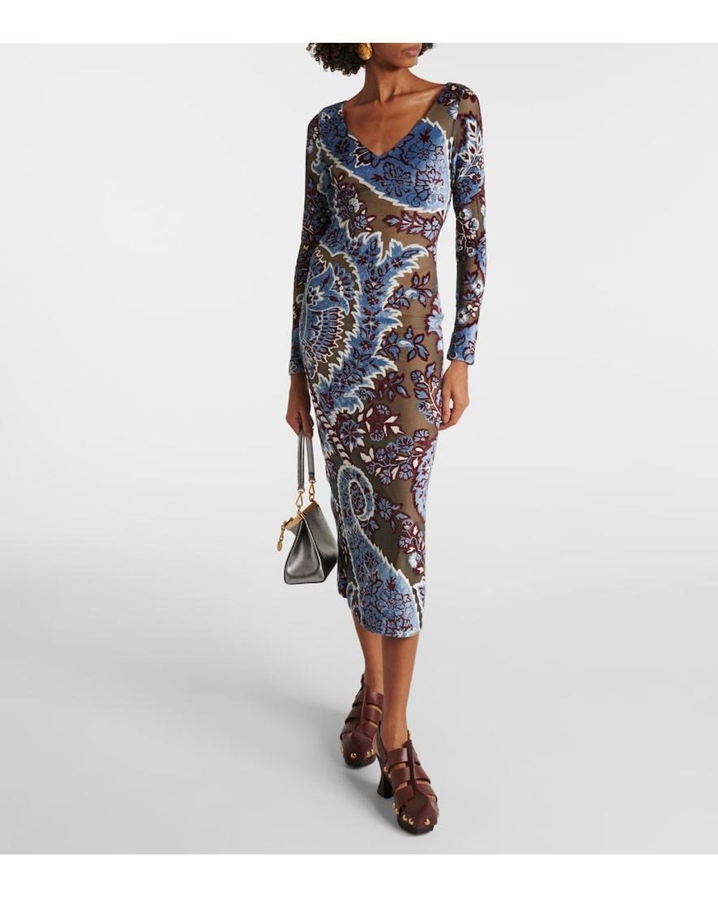 Etro Blue Dress With Jacquard Effect