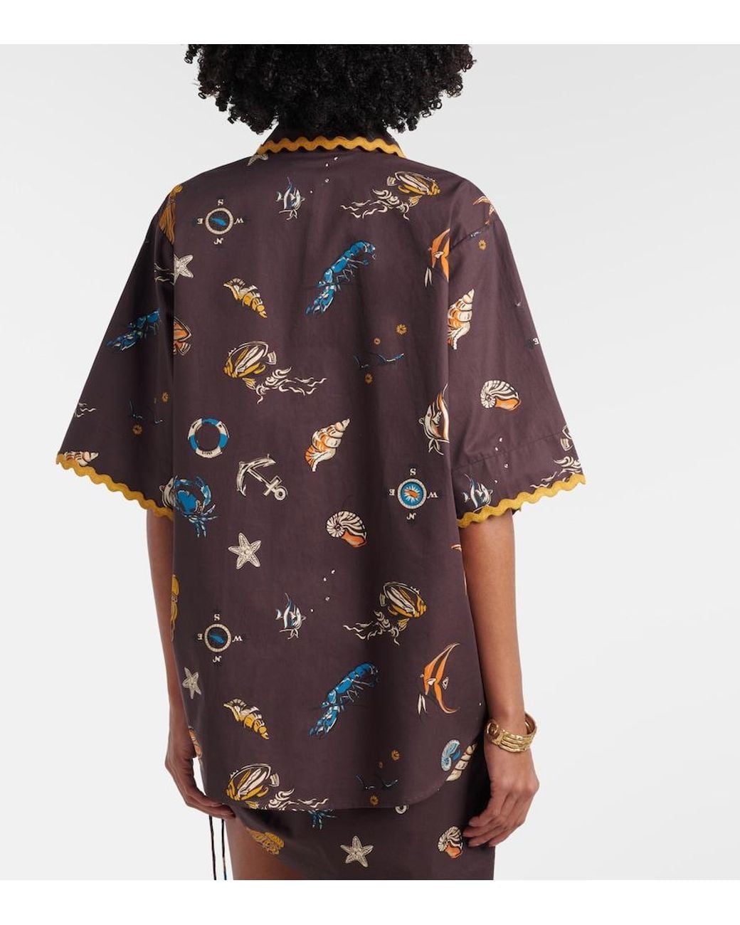 ALÉMAIS Brown Printed Cotton Bowling Shirt