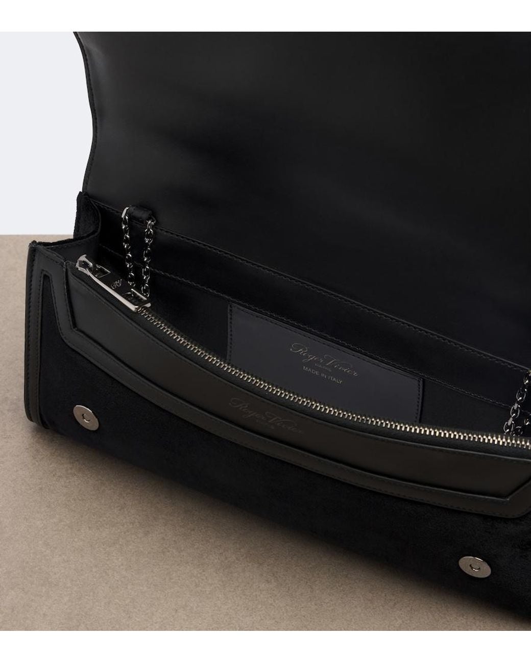 Roger Vivier Black Belle Vivier Embellished Velvet Clutch
