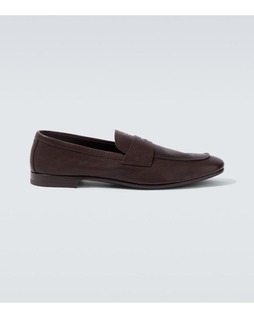 Prada Brown Logo Leather Penny Loafers for men