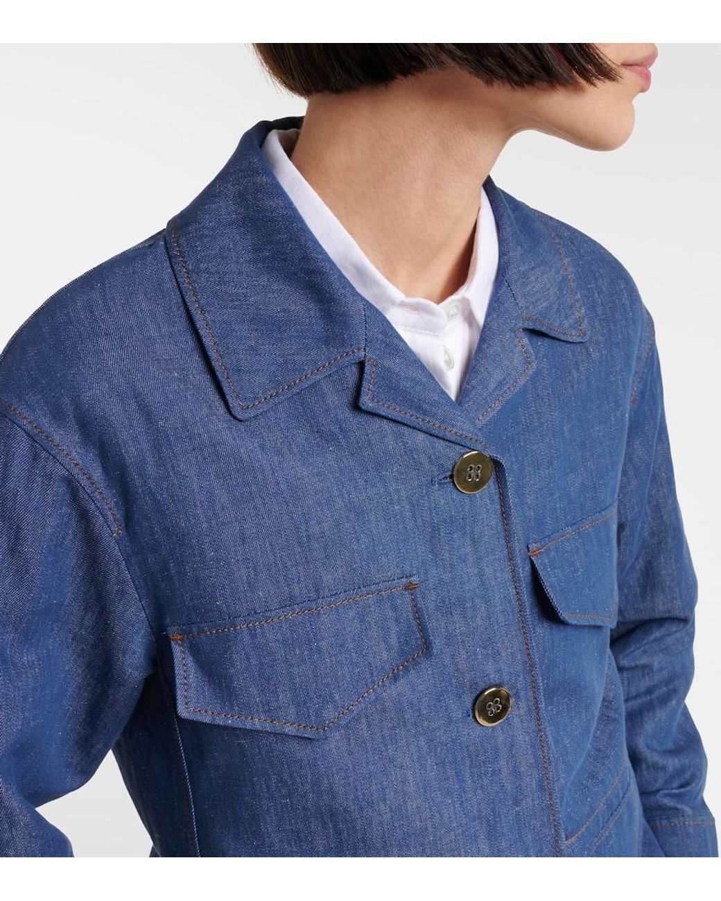 Max Mara Blue Ginny Cotton And Linen Twill Jacket