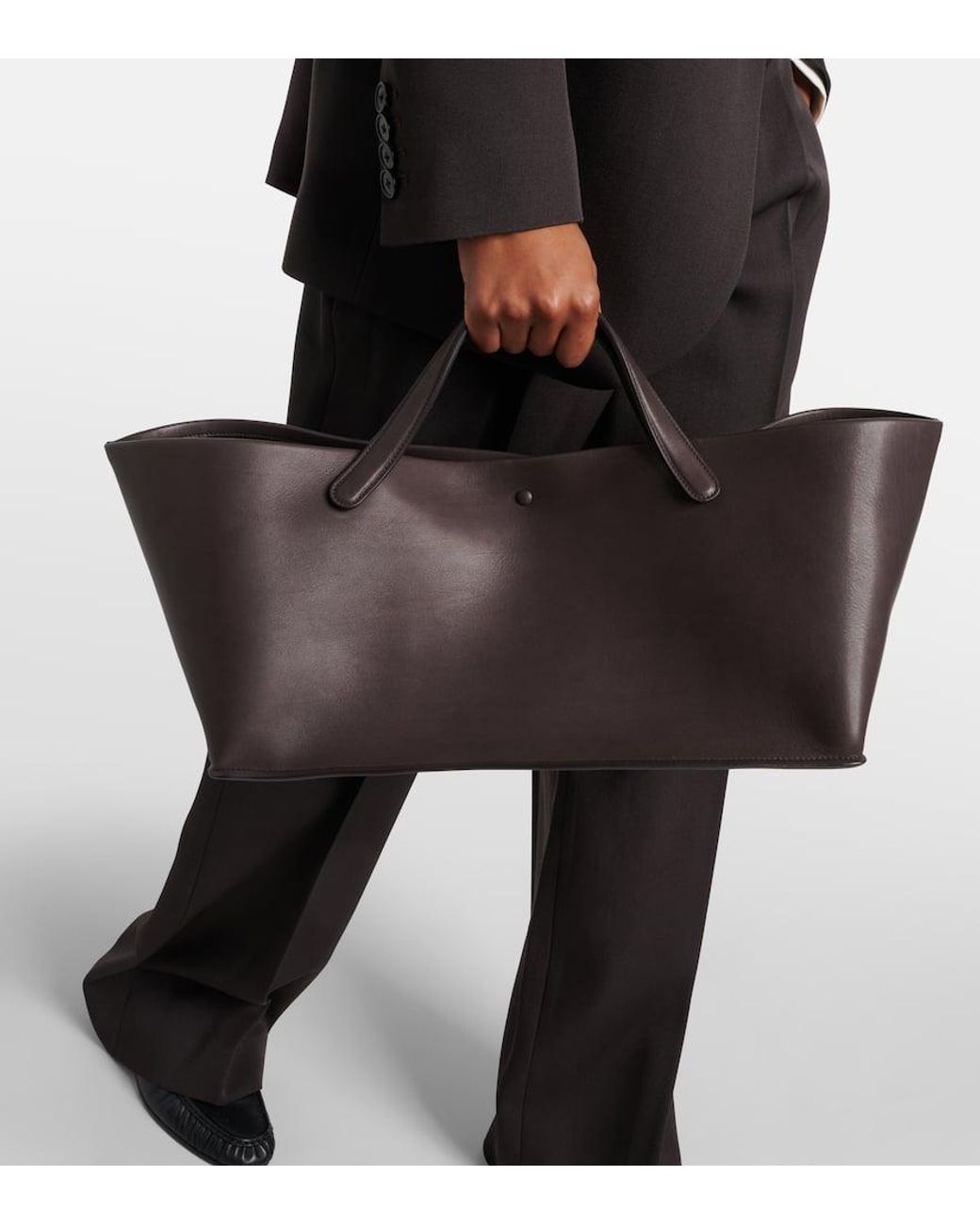 【THE ROW】 Idaho XLトートレザーバッグ The Row | Idaho XL Leather-Trimmed Cotton-Twill Tote in