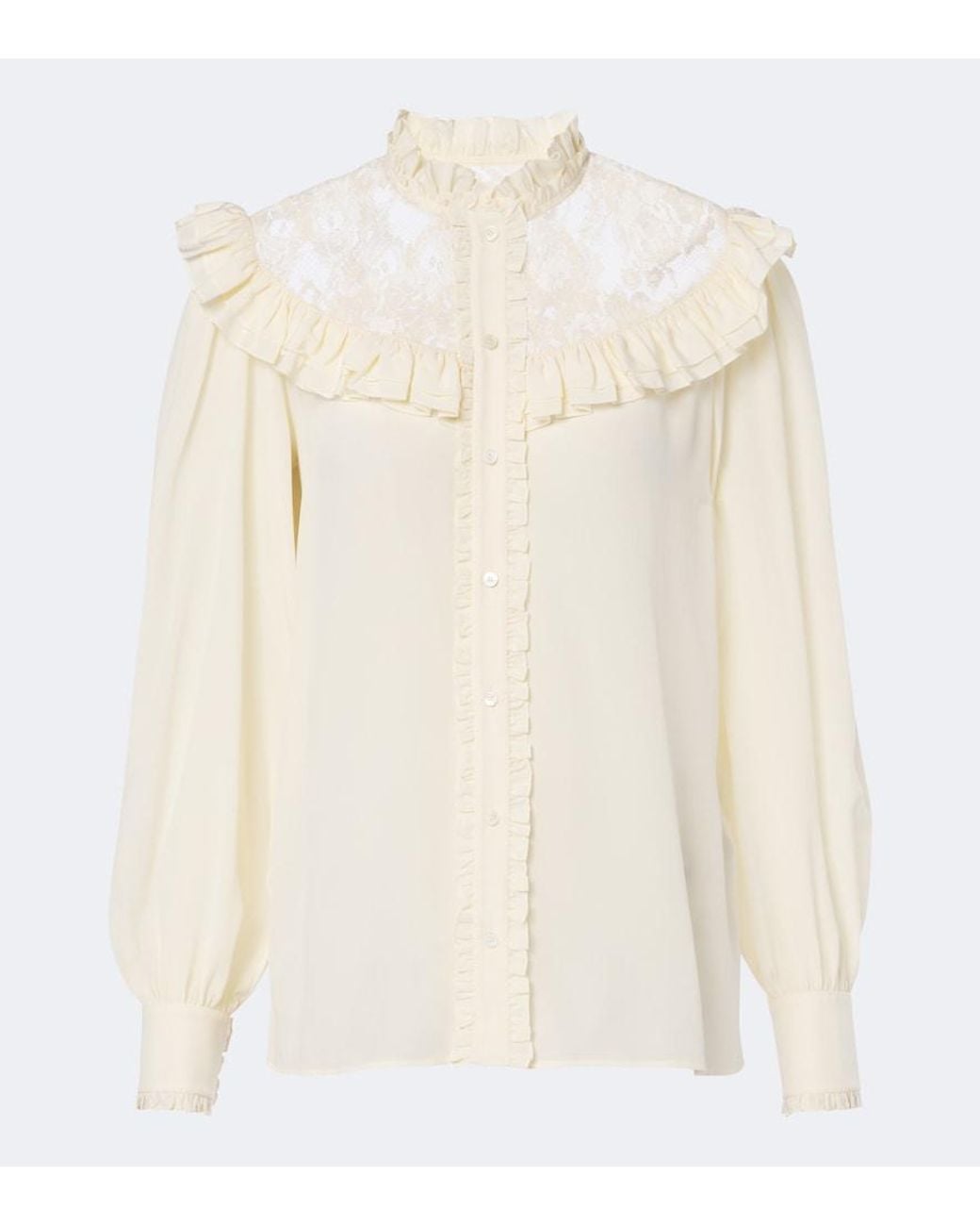 Chloé White Lace-Trimmed Silk Crepe De Chine Blouse