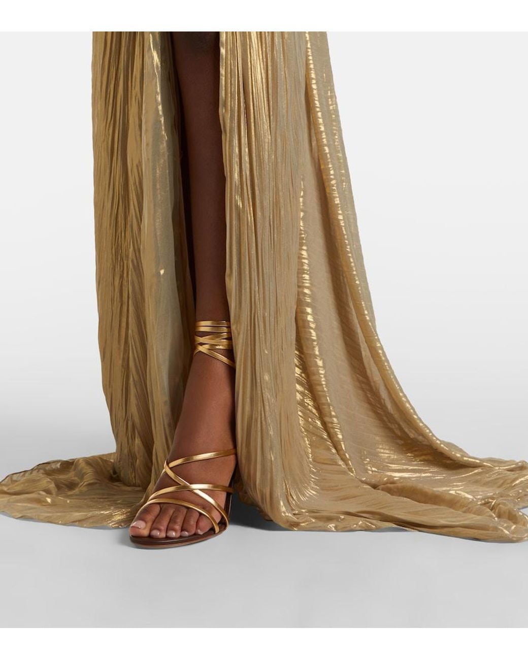 Marmar Halim Natural Caped Pleated Bustier Gown