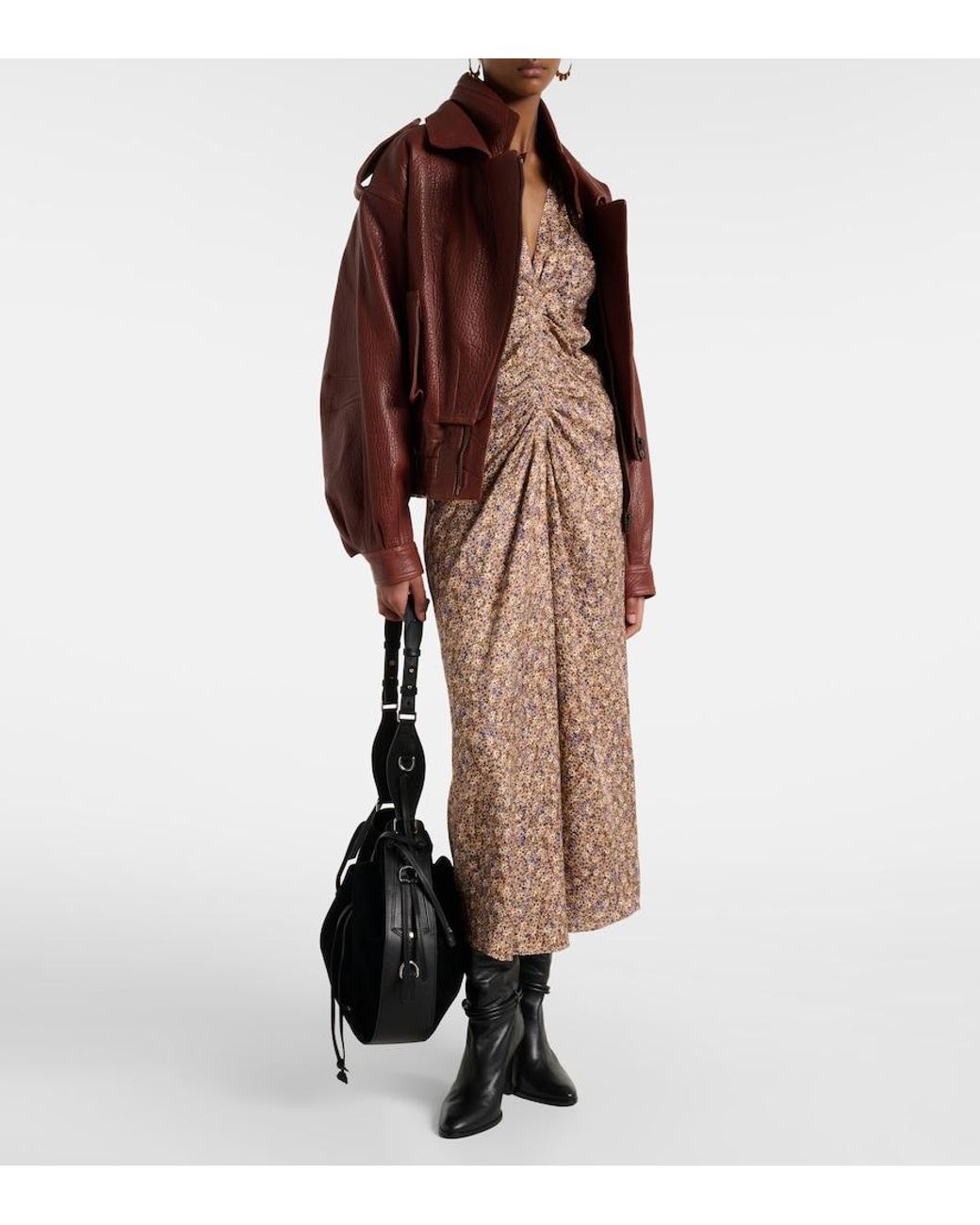 Isabel Marant Brown Lyndsay Floral Gathered Midi Dress