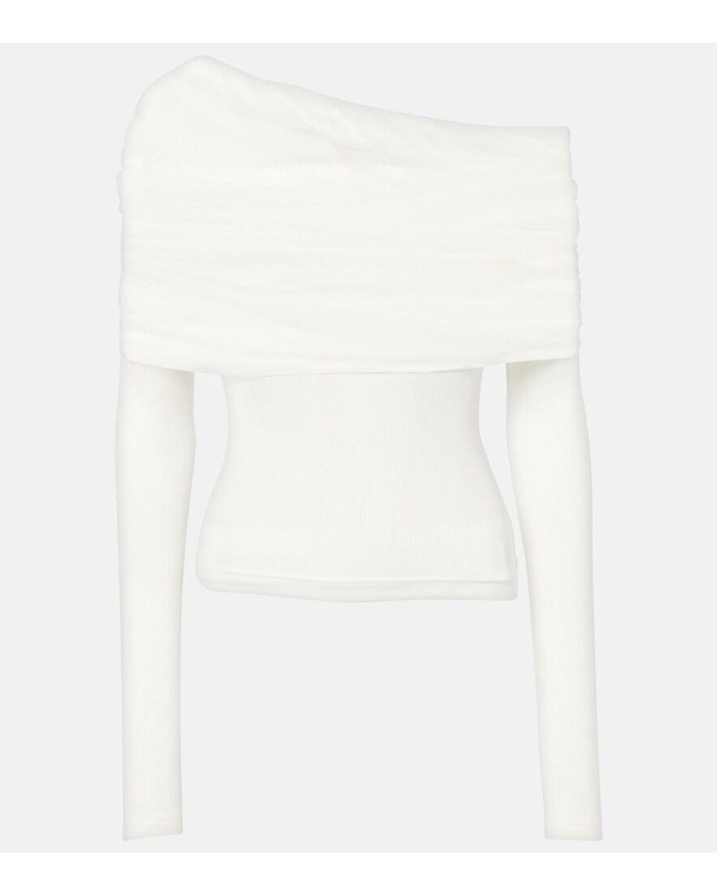 Christopher Esber White Sonora Veiled Off-Shoulder Top