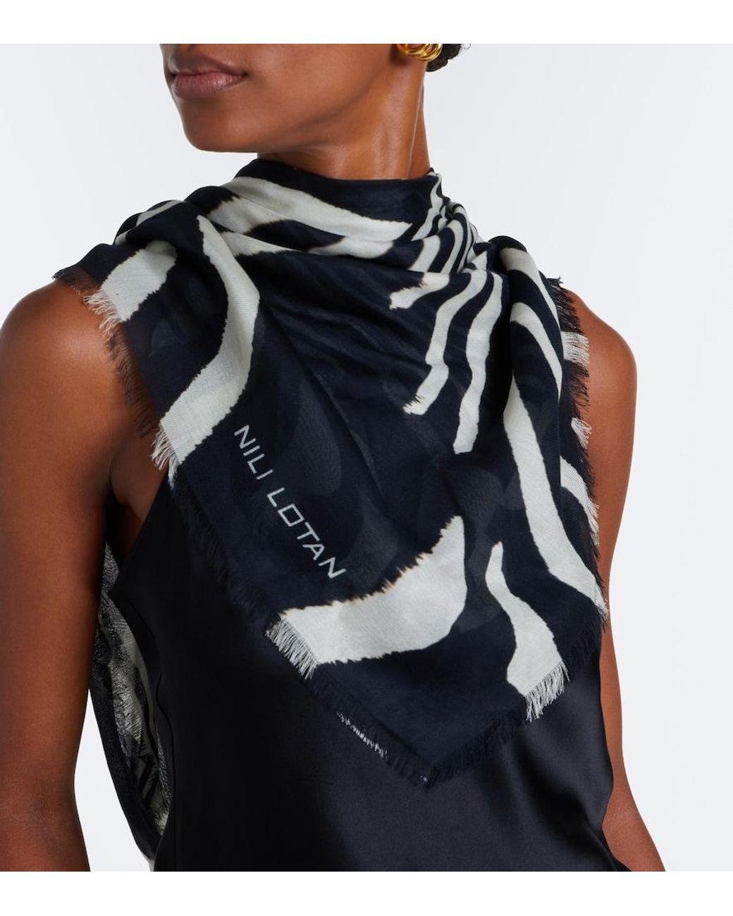 Nili Lotan Black Zebra-Print Scarf