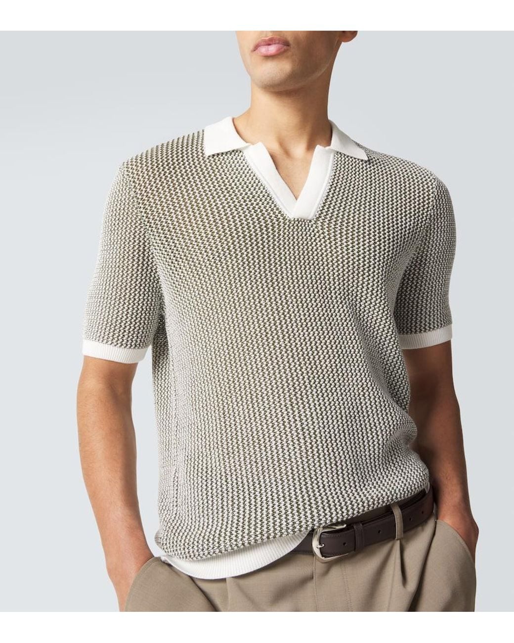Orlebar Brown Gray Horton Crochet Cotton Polo Sweater for men