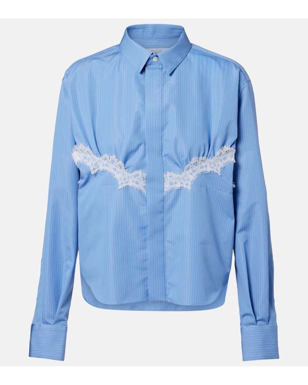 Sacai Blue Lace-Trimmed Striped Cotton-Blend Poplin Shirt