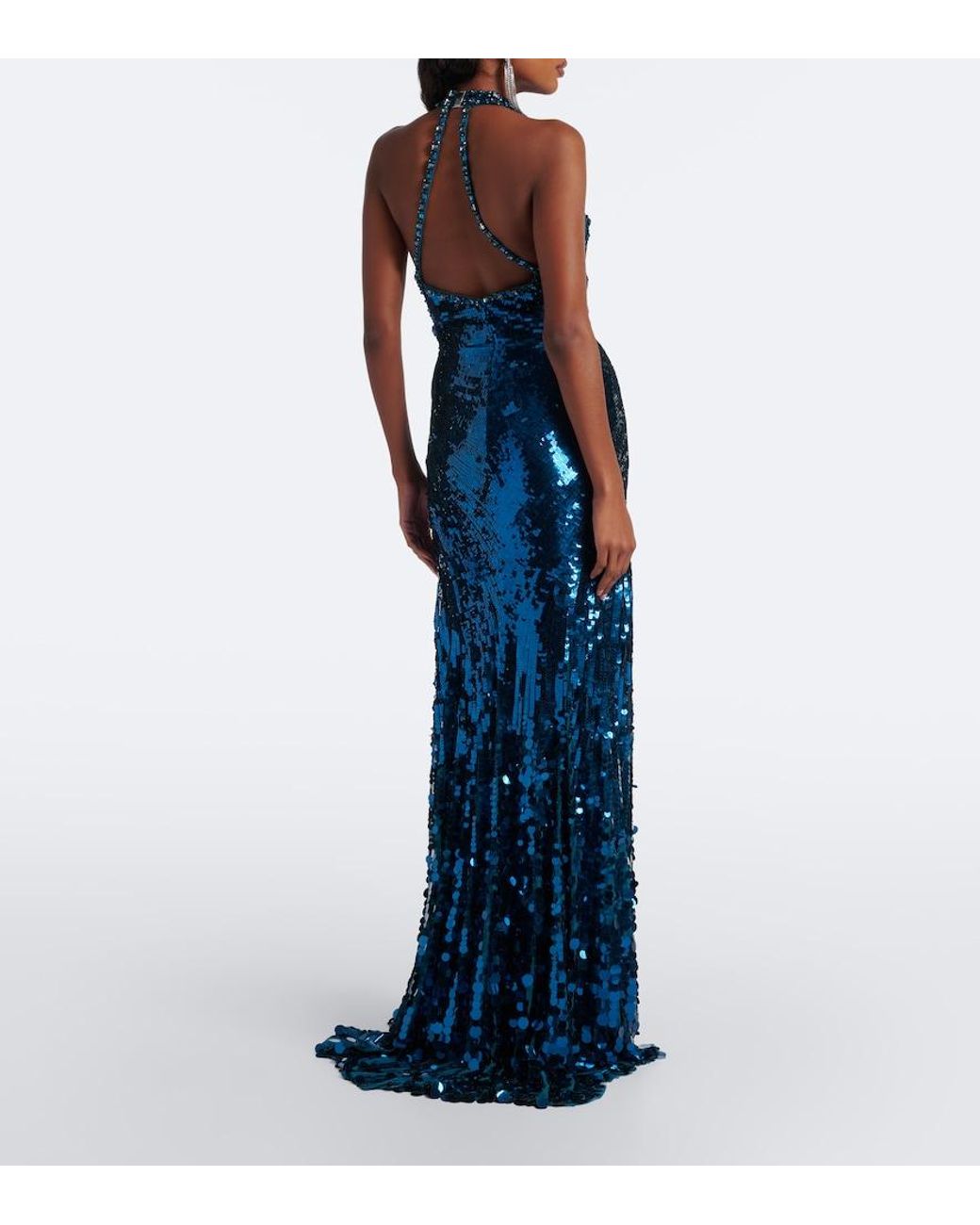 Jenny Packham Blue Lisette Sequined Halterneck Gown
