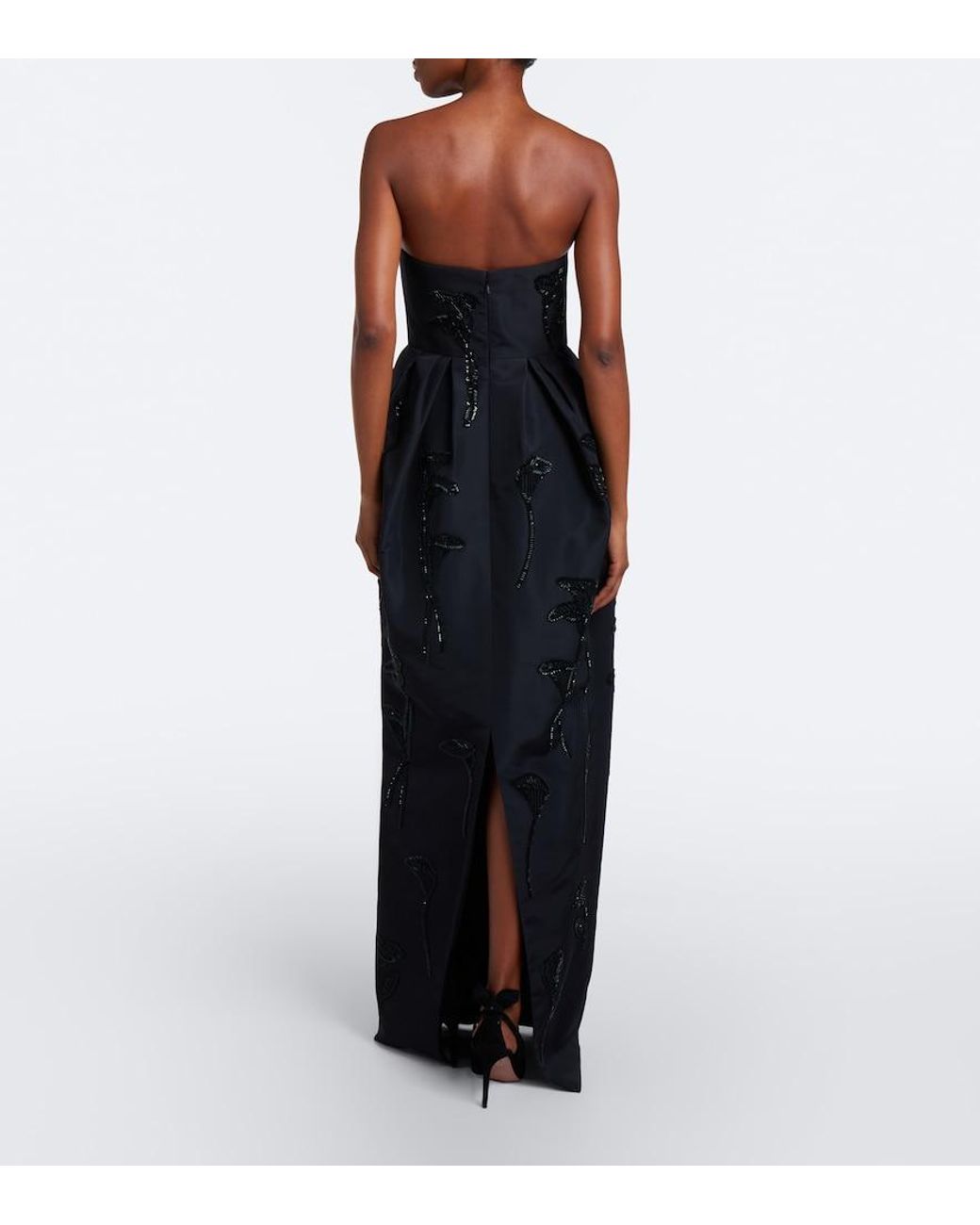 Carolina Herrera Black Embellished Strapless Silk Bustier Gown