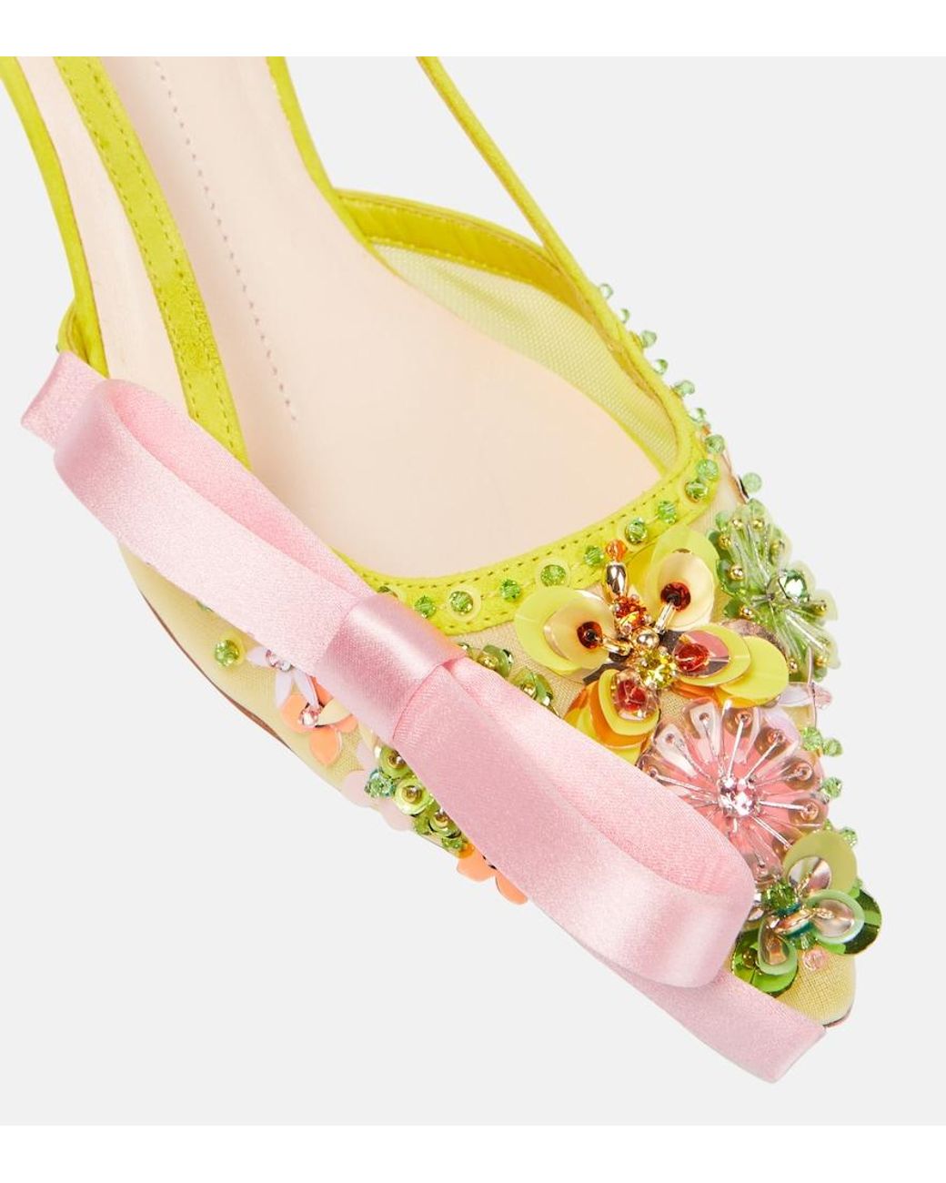 Roger Vivier Yellow 'virgule Flower Bow' Silngback Décolleté