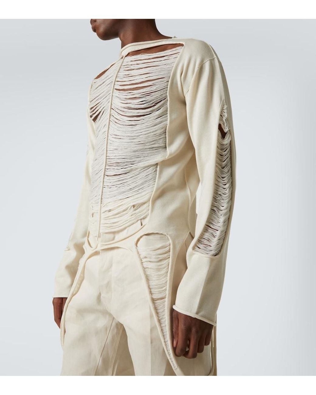 Rick Owens Natural Distressed Wool Sweater for men