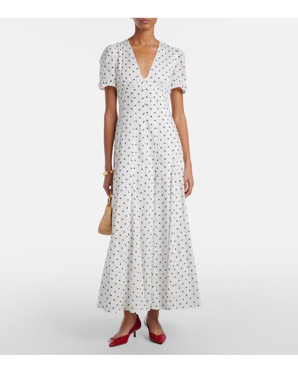 Posse White Paloma Polka-Dot Maxi Dress