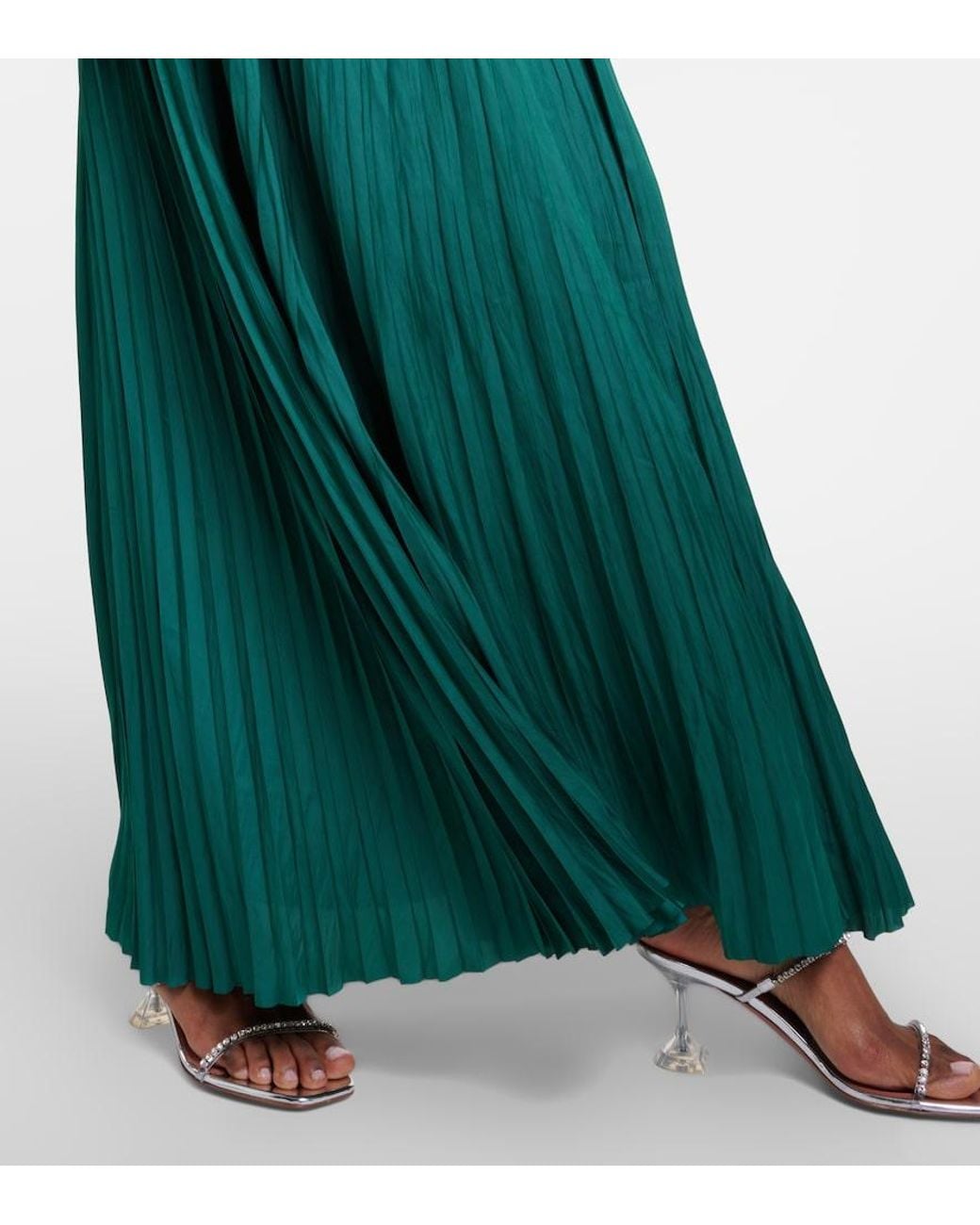 Ulla Johnson Green Delia Pleated Satin Gown