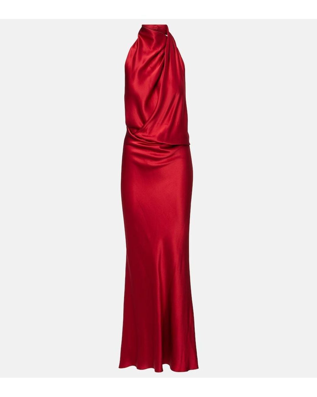 The Sei Red Draped Halterneck Silk Satin Gown