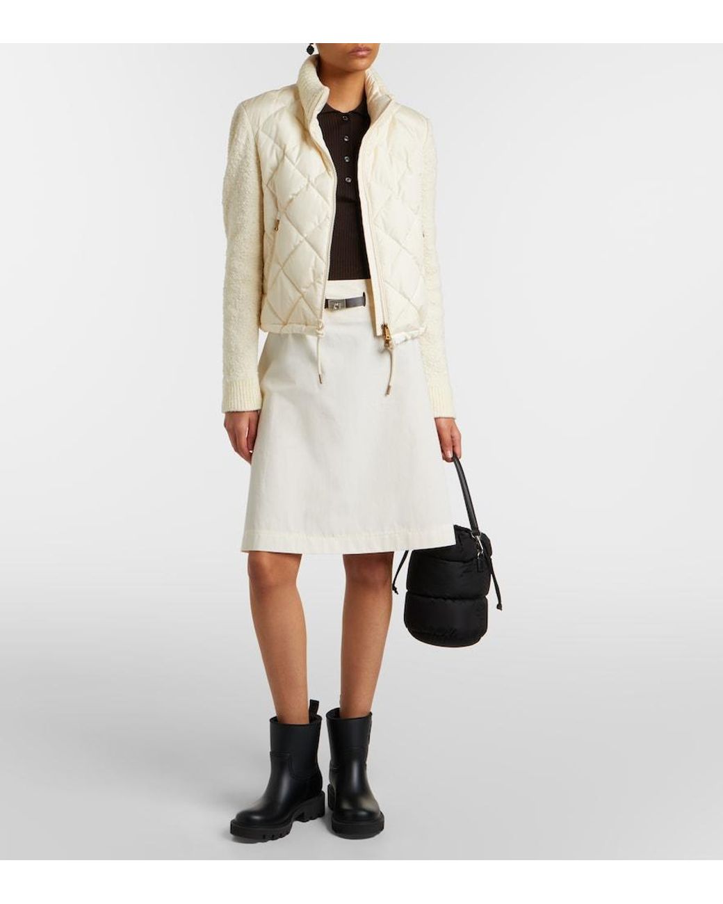 Moncler Natural Down-Paneled Cotton-Blend Cardigan